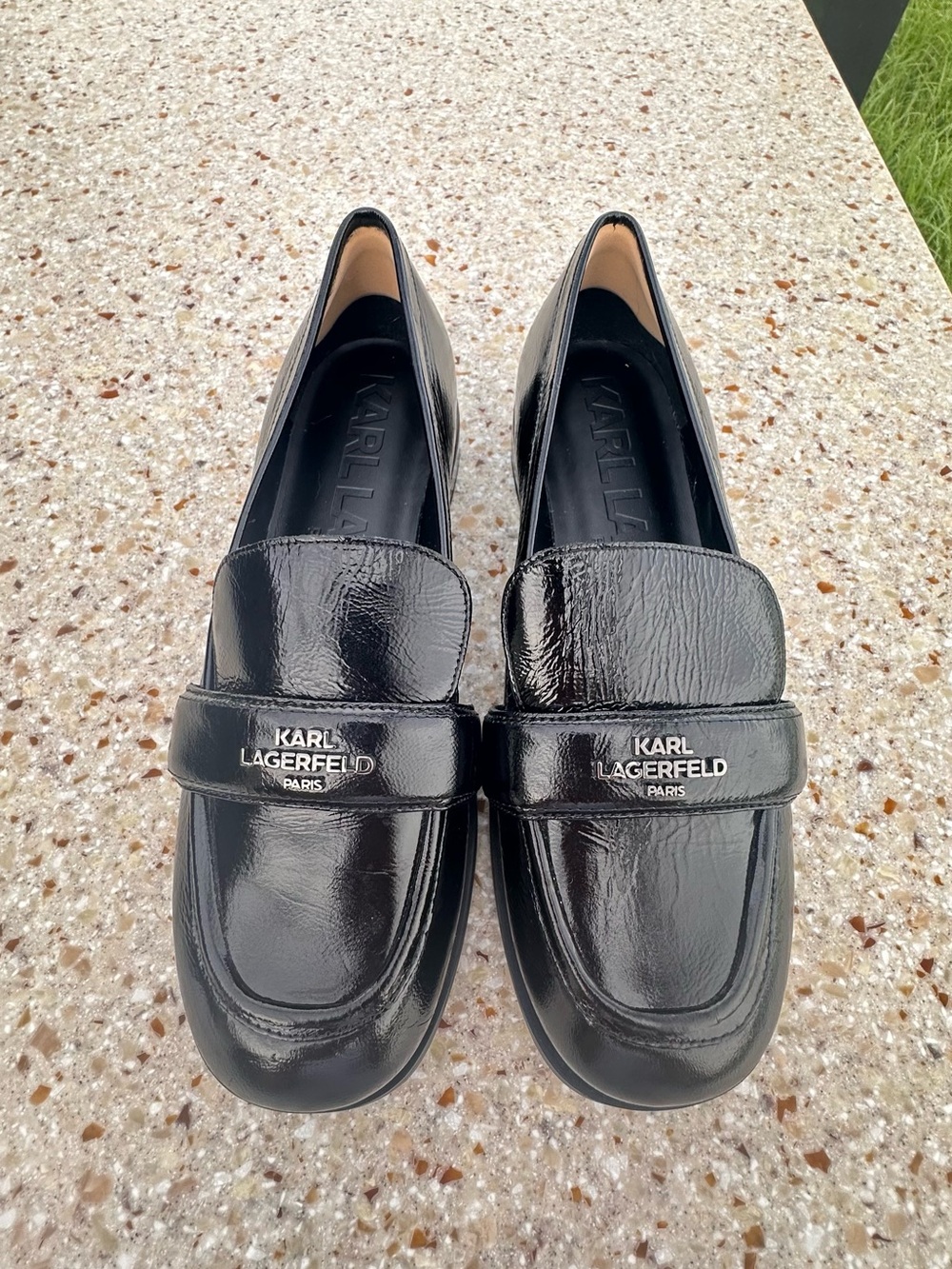 Karl Lagerfeld Black Patent Leather Women's Loafers Sz 9